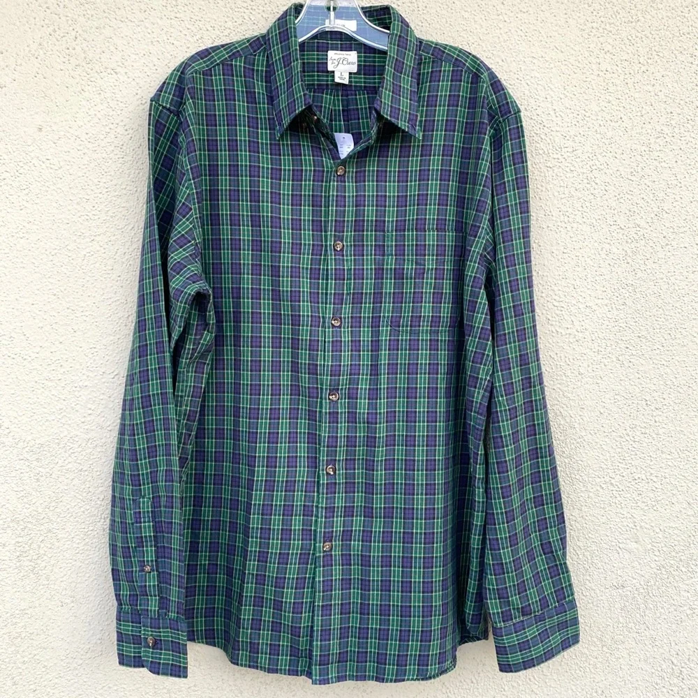 J. CREW GREEN plaid shirt slim fit button down brushed twill checkered Mens new